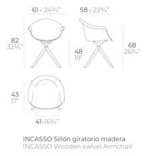 Silla Incasso con brazos giratoria pata de madera